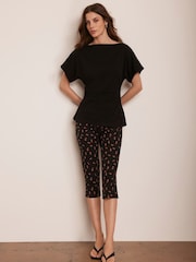 Mint Velvet Black Strawberry Print Cropped Trousers - Image 1 of 8