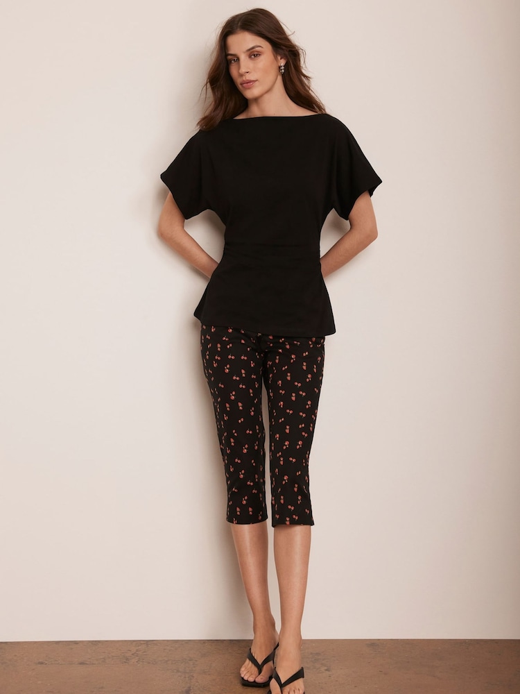 Mint Velvet Black Strawberry Print Cropped Trousers - Image 1 of 8