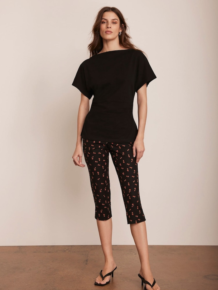 Mint Velvet Black Strawberry Print Cropped Trousers - Image 2 of 8 Mint Velvet Black Strawberry Print Cropped Trousers - Image 2 of 8