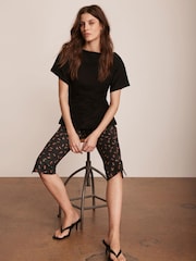 Mint Velvet Black Strawberry Print Cropped Trousers - Image 4 of 8