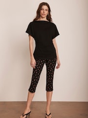 Mint Velvet Black Strawberry Print Cropped Trousers - Image 5 of 8