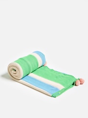 Oliver Bonas Green Striped Knitted 100% Cotton Throw - Image 1 of 5