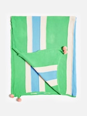 Oliver Bonas Green Striped Knitted 100% Cotton Throw - Image 2 of 5