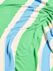 Oliver Bonas Green Striped Knitted 100% Cotton Throw - Image 3 of 5