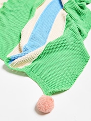 Oliver Bonas Green Striped Knitted 100% Cotton Throw - Image 4 of 5