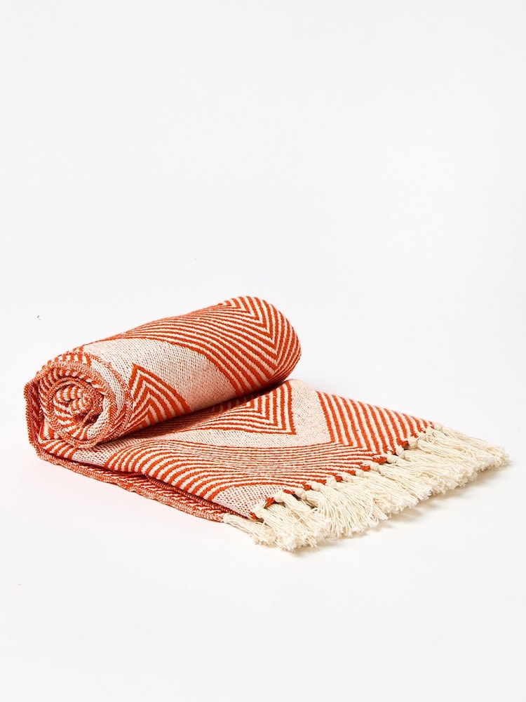 Oliver Bonas Orange Niru Woven Chevron Throw - Image 1 of 4