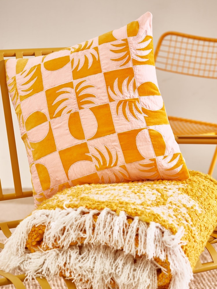 Oliver Bonas Pink Pineapple Yellow Cushion Cover - Image 1 of 5