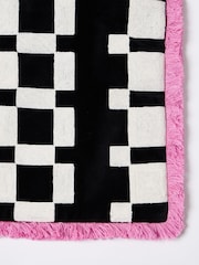 Oliver Bonas Black Embroidered Geometric Fringed Cushion Cover - Image 2 of 4