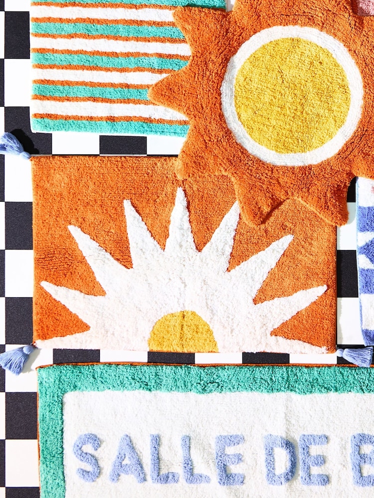 Oliver Bonas Orange White Rectangular Half Sun Bath Mat - Image 2 of 4