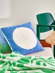 Oliver Bonas Blue Cream Circle Boucle Cushion Cover - Image 1 of 4