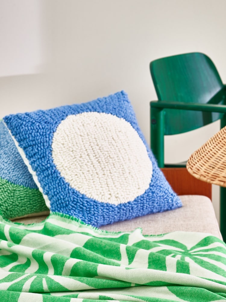 Oliver Bonas Blue Cream Circle Boucle Cushion Cover - Image 1 of 4