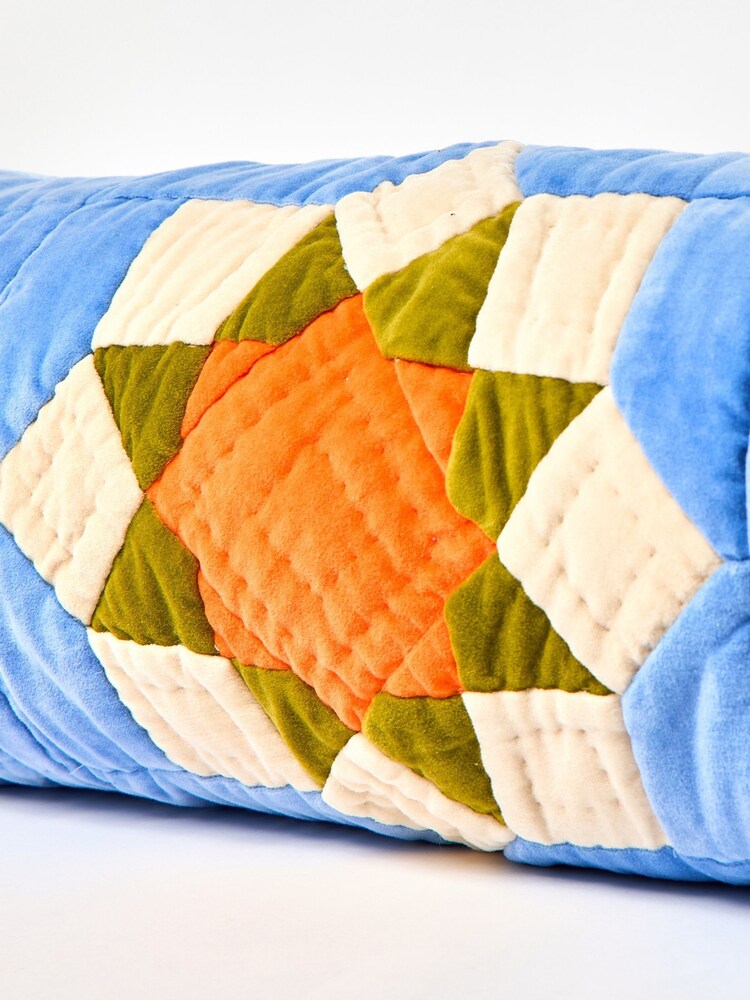 Buy Oliver Bonas Blue Patchwork Quilted Bolster Cushion from the