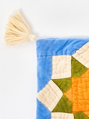 Oliver Bonas Blue Patchwork Quilted Bolster Cushion - Image 6 of 6