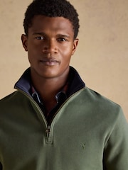 Khaki zelená - Žebrovaná úpletová mikina s čtvrtinovým zipem Joules Alistair French - Obrázek 3 z 8