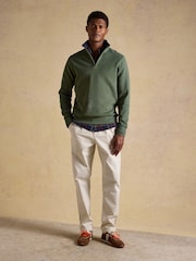 Khaki zelená - Žebrovaná úpletová mikina s čtvrtinovým zipem Joules Alistair French - Obrázek 4 z 8