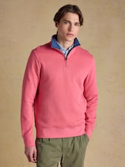 Joules Alistair Pink French Ribbed Knit Quarter Zip Sweatshirt - Image 1 of 8