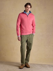 Joules Alistair Pink French Ribbed Knit Quarter Zip Sweatshirt - Image 3 of 8