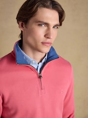 Joules Alistair Pink French Ribbed Knit Quarter Zip Sweatshirt - Image 4 of 8