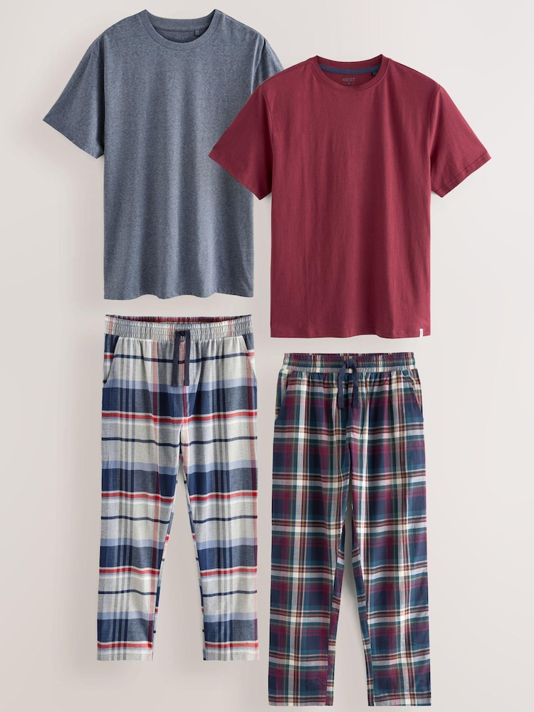 Blue/Red 100% Cotton Woven Flannel Pyjamas Set 2 Pack - Image 7 of 7
