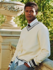 Joules Cream Brushed Cotton Rib Neck Sweatshirt - Image 1 of 10