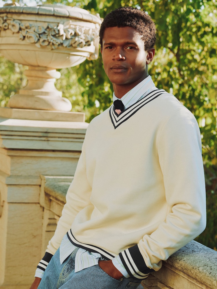 Joules Cream Brushed Cotton Rib Neck Sweatshirt - Image 1 of 10