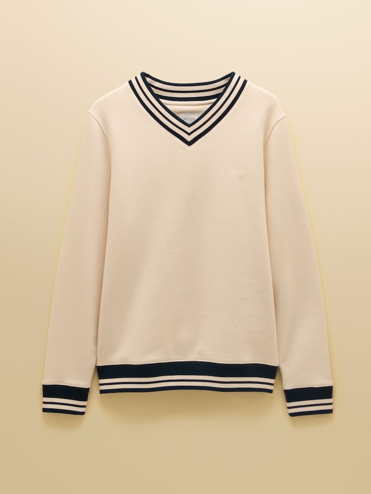 Joules Cream Brushed Cotton Rib Neck Sweatshirt - Image 10 of 10