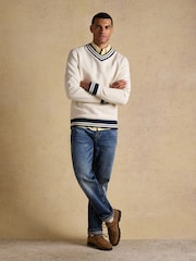 Joules Cream Brushed Cotton Rib Neck Sweatshirt - Image 4 of 10