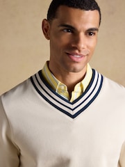 Joules Cream Brushed Cotton Rib Neck Sweatshirt - Image 6 of 10
