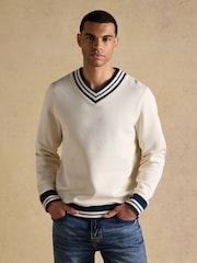 Joules Cream Brushed Cotton Rib Neck Sweatshirt - Image 8 of 10