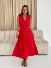 Girl In Mind Red Cameron Collared Tailored Shirt Dress - Image 1 of 6