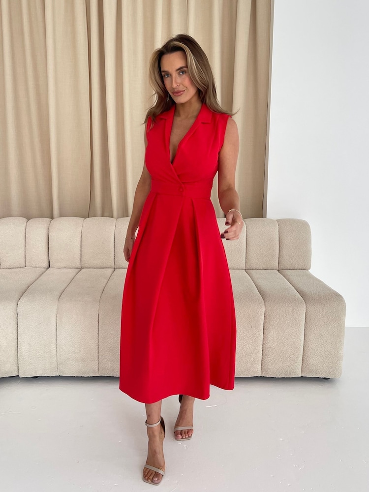 Girl In Mind Red Cameron Collared Tailored Shirt Dress - Image 2 of 6