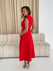 Girl In Mind Red Cameron Collared Tailored Shirt Dress - Image 4 of 6