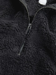 Schwarz - Fleece-Top aus Teddyfell mit kurzem Reißverschluss - Bild 2 von 3