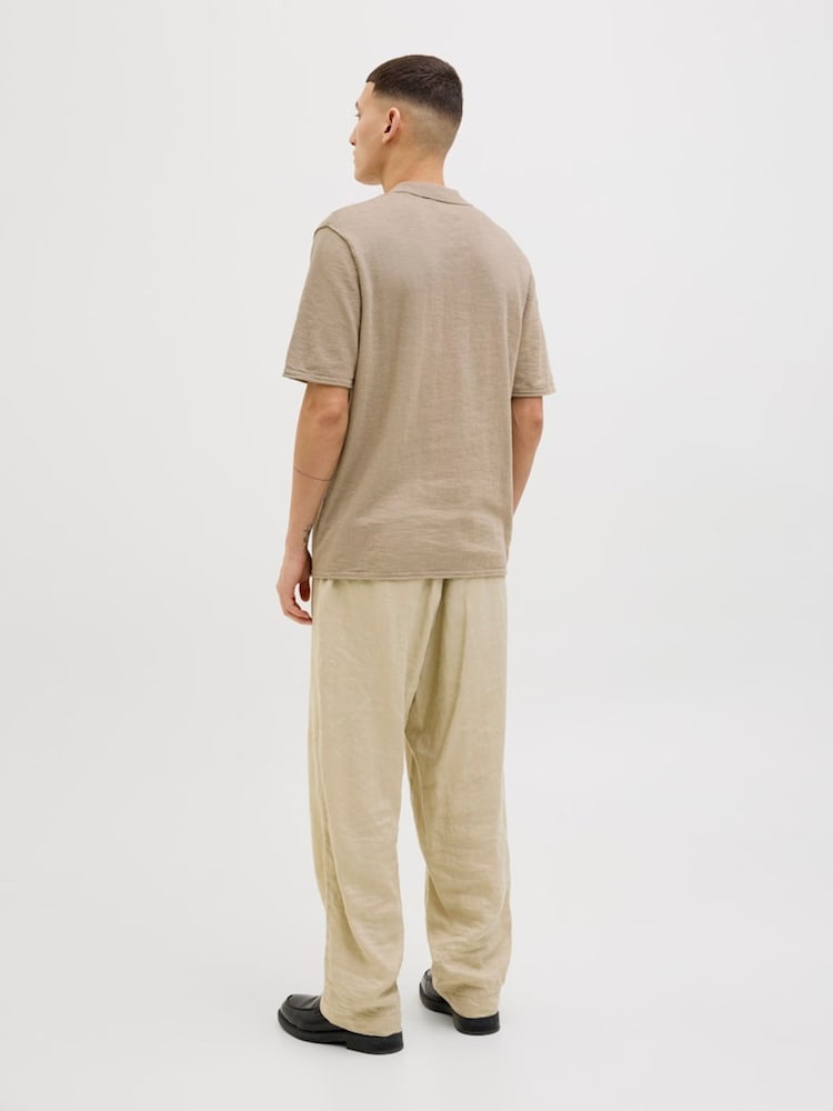 JACK & JONES Brown Split Neck Knitted 100% Cotton Polo Shirt - Image 2 of 4