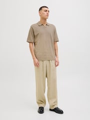 JACK & JONES Brown Split Neck Knitted 100% Cotton Polo Shirt - Image 4 of 4