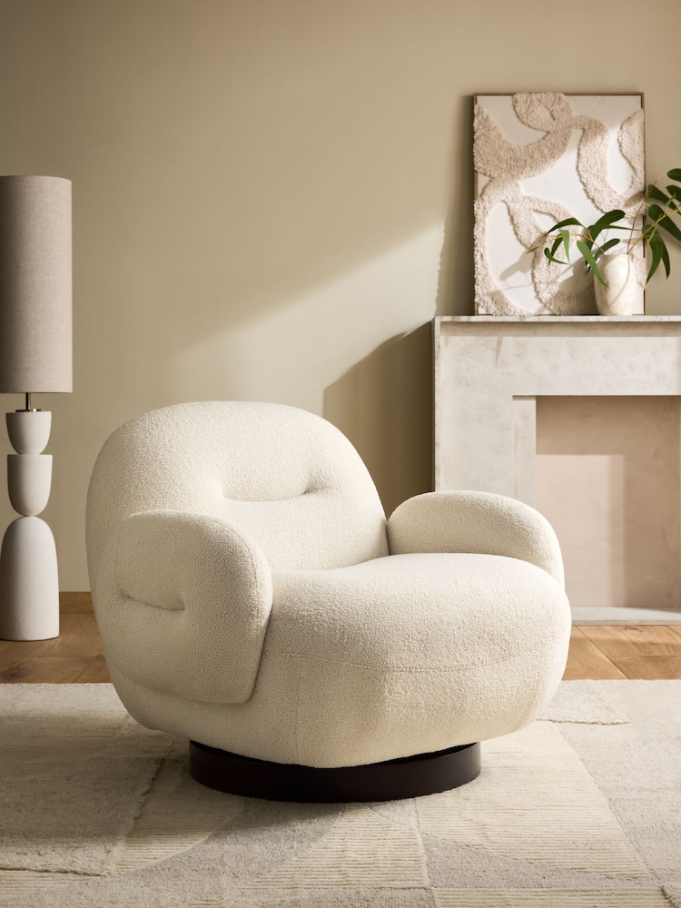 Soft Cosy Boucle Ivory Natural Otis Swivel Armchair - Image 1 of 7 Soft Cosy Boucle Ivory Natural Otis Swivel Armchair - Image 1 of 7