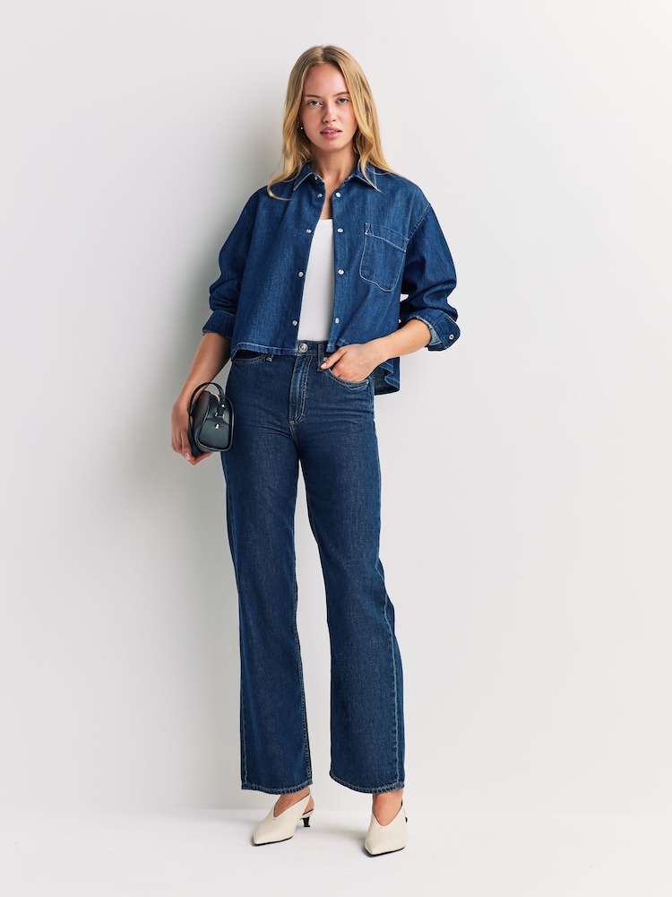 Rag & Bone Blue Featherweight Logan Mid Rise Wide Leg Jeans - Image 1 of 6
