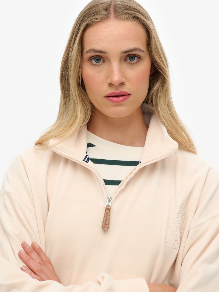 Superdry Pink Country Club Velour 1/4 Zip Sweat Top - Image 4 of 4 Superdry Pink Country Club Velour 1/4 Zip Sweat Top - Image 4 of 4