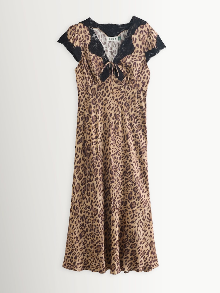 Rixo Brown Mila Leopard Print Amari Dress - Image 1 of 1 Rixo Brown Mila Leopard Print Amari Dress - Image 1 of 1
