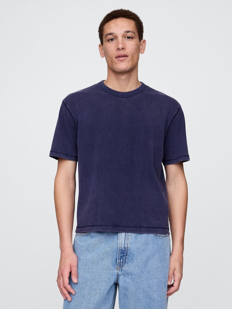 Gap Navy Blue Heavyweight Cropped T-Shirt - Image 1 of 5 Gap Navy Blue Heavyweight Cropped T-Shirt - Image 1 of 5