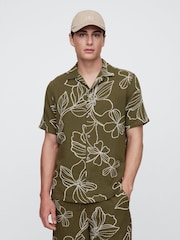 Gap Khaki Green Regular Fit 100% Cotton Crinkle Gauze Holiday Shirt - Image 1 of 4
