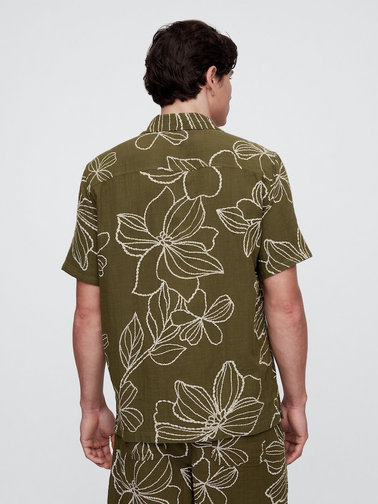 Gap Khaki Green Regular Fit 100% Cotton Crinkle Gauze Holiday Shirt - Image 2 of 4
