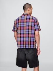 Gap Black/Blue Check Mixed Check Oxford Short Sleeve Shirt - Image 2 of 5