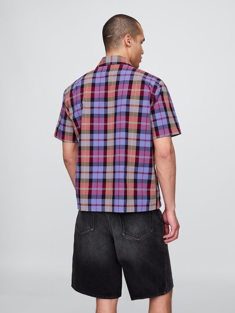 Gap Black/Blue Check Mixed Check Oxford Short Sleeve Shirt - Image 2 of 5