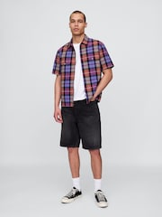 Gap Black/Blue Check Mixed Check Oxford Short Sleeve Shirt - Image 3 of 5