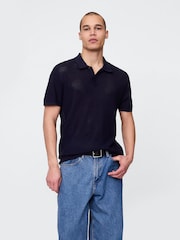 Gap Navy/Blue Textured Crochet Short Sleeve Polo Shirt - Image 2 of 5