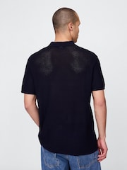 Gap Navy/Blue Textured Crochet Short Sleeve Polo Shirt - Image 3 of 5