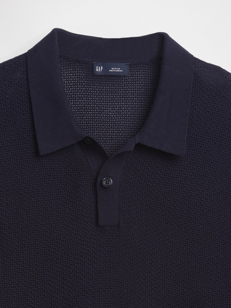 Marineblau/Blau - Gap Textured Crochet Short Sleeve Polo Shirt - Bild 5 von 5 Marineblau/Blau - Gap Textured Crochet Short Sleeve Polo Shirt - Bild 5 von 5