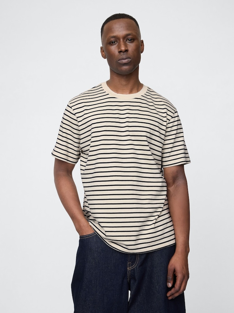 Gap Cream/Black Stripe Heavyweight Original Short Sleeve T-Shirt - Image 1 of 5