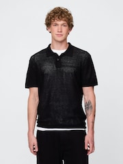 Gap Black Textured Crochet Short Sleeve Polo Shirt - Image 1 of 5